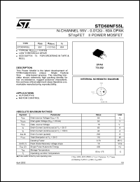 STD60NF55L datasheet: N-CHANNEL 55V 0.012 OHM 60A DPAK STRIPFET POWER MOSFET STD60NF55L