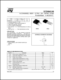 STD6NC40 datasheet: N-CHANNEL 400V 0.75 OHM 5A DPAK/IPAK POWERMESH II MOSFET STD6NC40