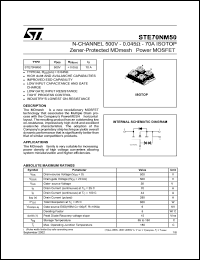 STE70NM50 datasheet: N-CHANNEL 500V - 0.045 OHM - 70A ISOTOP ZENER-PROTECTED MDMESH POWER MOSFET STE70NM50