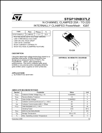 STGP10NB37LZ datasheet: N-CHANNEL CLAMPED 20A TO-220 INTERNALLY CLAMPED POWERMESH IGBT STGP10NB37LZ