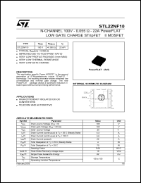 STL22NF10 datasheet: N-CHANNEL 100V 0.055 OHM 22A POWERFLAT LOW GATE CHARGE STRIPFET II MOSFET STL22NF10