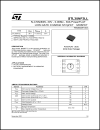 STL30NF3LL datasheet: N-CHANNEL 30V 0.006 OHM 30A POWERFLAT LOW GATE CHARGE STRIPFET II MOSFET STL30NF3LL