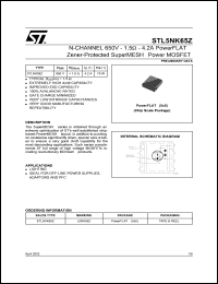 STL5NK65Z datasheet: N-CHANNEL 650V 1.5 OHM 4.2A POWERFLAT ZENER-PROTECTED SUPERMESH POWER MOSFET STL5NK65Z