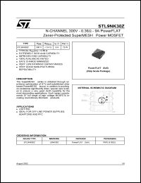 STL9NK30Z datasheet: N-CHANNEL 300V - 0.36 OHM - 9A POWERFLAT ZENER-PROTECTED SUPERMESH POWERMOSFET STL9NK30Z