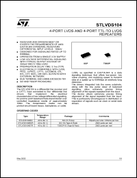 STLVDS104BD datasheet: 4-PORT LVDS AND 4-PORT TTL TO LVDS REPEATERS STLVDS104BD