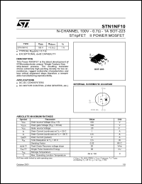 STN1NF10 datasheet: N-CHANNEL 100V - 0.7 OHM - 1A SOT-223 STRIPFET II POWER MOSFET STN1NF10