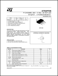 STN3PF06 datasheet: P-CHANNEL 60V 0.18 OHM 3A SOT-223 STRIPFET II POWER MOSFET STN3PF06