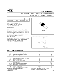 STP100NF04L datasheet: N-CHANNEL 40V 0.0036 OHM 100A TO-220 STRIPFET II POWER MOSFET STP100NF04L