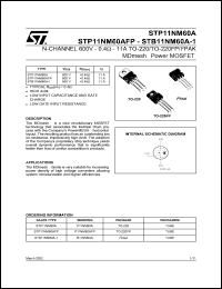 STP11NM50AFP datasheet: N-CHANNEL 600V 0.4 OHM 11A TO-220/TO-220FP/I2PAK MDMESH POWER MOSFET STP11NM50AFP