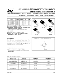 STP12NM50FD datasheet: N-CHANNEL 500V 0.32 OHM 12A TO-220/TO-220FP/D2PAK/I2PAK/TO-247 FDMESH POWER MOSFET STP12NM50FD