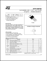 STP14NF06 datasheet: N-CHANNEL 60V 0.1 OHM 14A TO-220 STRIPFET POWER MOSFET STP14NF06