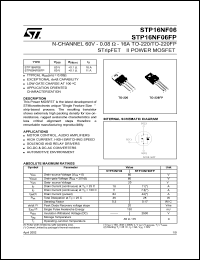 STP16NF06FP datasheet: N-CHANNEL 60V - 0.08 OHM - 16A TO-220/TO-220FP STRIPFET II POWER MOSFET STP16NF06FP