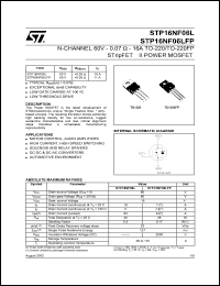 STP16NF06L datasheet: N-CHANNEL 60V - 0.07 OHM - 16A TO-220 STRIPFET POWER MOSFET STP16NF06L