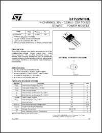 STP22NF03L datasheet: N-CHANNEL 30V 0.038 OHM 22A TO-220 STRIPFET POWER MOSFET STP22NF03L