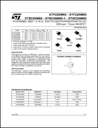 STP22NM60FP datasheet: N-CHANNEL 600 V - 0.19 OHM - 22 A TO-220/FP/D2PAK/I2PAK MDMESH POWER MOSFET STP22NM60FP