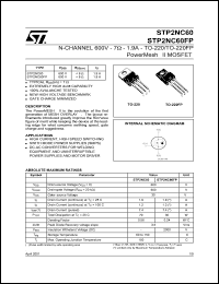 STP2NC60FP datasheet: N-CHANNEL 600V 7 OHM 1.9A TO-220/TO-220FP POWERMESH II MOSFET STP2NC60FP