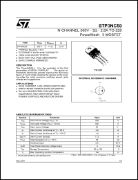 STP3NC50 datasheet: N-CHANNEL 500V 3OHM 2.8A TO-220 POWERMESH II MOSFET STP3NC50