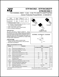 STP3NC90ZFP datasheet: N-CHANNEL 900V 3.2 OHM 3.5A TO-220/TO-220FP/I2PAK ZENER-PROTECTED POWERMESH III MOSFET STP3NC90ZFP