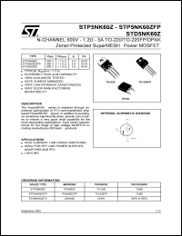 STP5NK60Z datasheet: N-CHANNEL 600V - 1.2 OHM - 5A TO-220/TO-220FP/DPAK ZENER-PROTECTED SUPERMESH POWER MOSFET STP5NK60Z