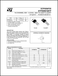 STP60NF06 datasheet: N-CHANNEL 60V 0.014 OHM 60A TO-220 STRIPFET POWER MOSFET STP60NF06