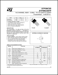 STP8NC60 datasheet: N-CHANNEL 600V 0.85 OHM 7A TO-220/TO-220FP POWERMESH II MOSFET STP8NC60