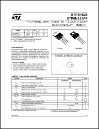 STP8NS25FP datasheet: N-CHANNEL 250V 0.38 OHM 8A TO-220/TO-220FP MESH OVERLAY MOSFET STP8NS25FP