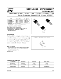 STP9NK50Z datasheet: N-CHANNEL 500V 0.72 OHM TO-220/TO-220FP/D2PAK ZENER-PROTECTED SUPERMESH POWER MOSFET STP9NK50Z
