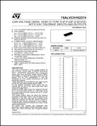 74ALVCH162374TTR datasheet: LOW VOLTAGE CMOS 16-BIT D-TYPE FLIP FLOP (3-STATE) WITH 3.6V TOLERANT INPUTS AND OUTPUTS 74ALVCH162374TTR