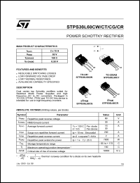 STPS30L60CR datasheet: POWER SCHOTTKY RECTIFIER STPS30L60CR