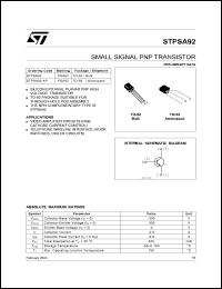 STPSA92-AP datasheet: SMALL SIGNAL PNP TRANSISTOR STPSA92-AP