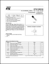 STQ1HNC60 datasheet: N-CHANNEL 600V 7 OHM 0.4A TO-92 POWERMESH II MOSFET STQ1HNC60