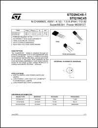 STQ1NC45R datasheet: N-CHANNEL 450V 4.1OHM 1.5A IPAK/TO-92 SUPERMESH POWER MOSFET STQ1NC45R