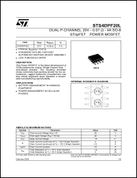 STS4DPF20L datasheet: DUAL P-CHANNEL 20V - 0.07 OHM - 4A SO-8 STRIPFET POWER MOSFET STS4DPF20L