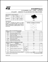 STS4DPFS2LS datasheet: P-CHANNEL 20V 0.06 OHM 4A SO-8 STRIPFET MOSFET PLUS SCHOTTKY RECTIFIER STS4DPFS2LS