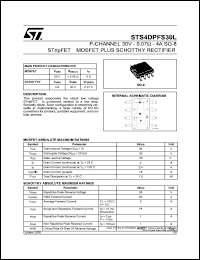 STS4DPFS30L datasheet: P-CHANNEL 30V 0.07 OHM 4A SO-8 STRIPFET MOSFET PLUS SCHOTTKY RECTIFIER STS4DPFS30L