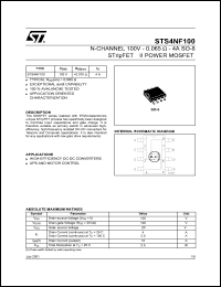 STS4NF100 datasheet: N-CHANNEL 100V - 0.065 OHM - 4A SO-8 STRIPFET II POWER MOSFET STS4NF100
