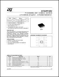 STS4PF20V datasheet: P-CHANNEL 20V - 0.090 OHM - 4A SO-8 2.7V-DRIVE STRIPFET II POWER MOSFET STS4PF20V