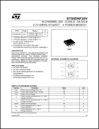STS5DNF20V datasheet: N-CHANNEL 20V - 0.030 OHM - 5A SO-8 2.7V-DRIVE STRIPFET II POWER MOSFET STS5DNF20V