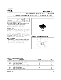 STS9NF3LL datasheet: N-CHANNEL 30V - 0.016 OHM - 9A SO-8 LOW GATE CHARGE STRIPFET II POWER MOSFET STS9NF3LL