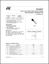 STSA851-AP datasheet: LOW VOLTAGE FAST-SWITCHING NPN POWER TRANSISTOR STSA851-AP