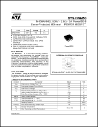 STSJ3NM50 datasheet: N-CHANNEL 500V - 2.5 OHM - 3A POWER SO-8 ZENER-PROTECTED MDMESH POWER MOSFET STSJ3NM50