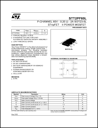 STT2PF60L datasheet: P-CHANNEL 60V - 0.20 OHM 2A SOT23-6L STRIPFET II POWER MOSFET STT2PF60L