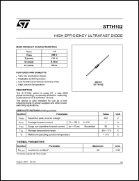 STTH102 datasheet: HIGH EFFICIENCY ULTRAFAST DIODE STTH102