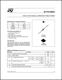 STTH108A datasheet: HIGH VOLTAGE ULTRAFAST RECTIFIER STTH108A