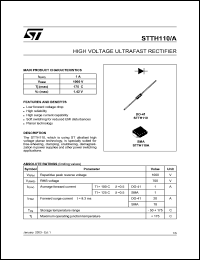 STTH110 datasheet: HIGH VOLTAGE ULTRAFAST RECTIFIER STTH110