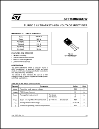 STTH30R06CW datasheet: TURBO 2 ULTRAFAST HIGH VOLTAGE RECTIFIER STTH30R06CW