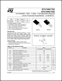 STU10NC70Z datasheet: OLD PRODUCT: NOT SUITABLE FOR NEW DESIGN-IN STU10NC70Z