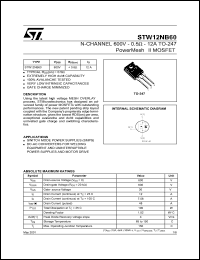 STW12NB60 datasheet: N-CHANNEL 600V 0.5 OHM 12A TO-247 POWERMESH MOSFET STW12NB60