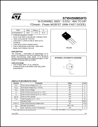 STW45NM50FD datasheet: N-CHANNEL 500V 0.07 OHM 45A TO-247 FDMESH POWER MOSFET STW45NM50FD