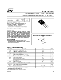STW7NC80Z datasheet: N-CHANNEL 800V 1.5OHM 6A TO-247 ZENER-PROTECTED POWERMESH MOSFET STW7NC80Z